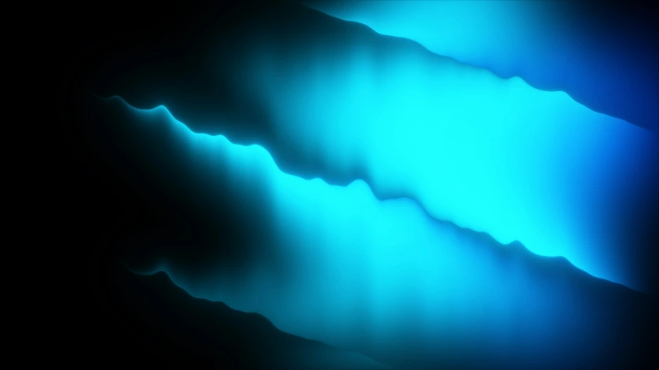 Abstract blue light streaks illuminate a dark background.